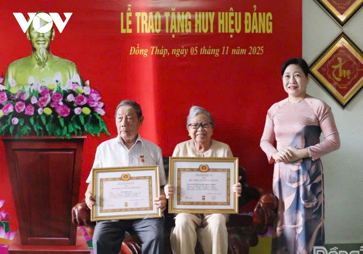 Trên 600 đảng viên ở tỉnh Đồng Tháp được tặng Huy hiệu Đảng dịp 7/11